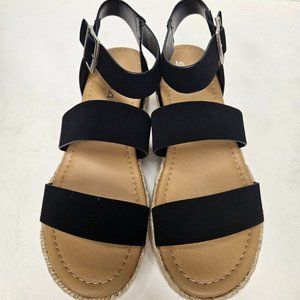 SODA Bryce ~ Open Toe Two Bands Espadrille Jute Platform Wedge